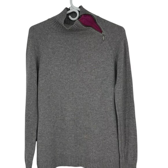 Garnet Hill Sweaters - Garnet Hill Size Medium Gray/Pink 100% Cashmere Zip Neck Turtleneck Sweater